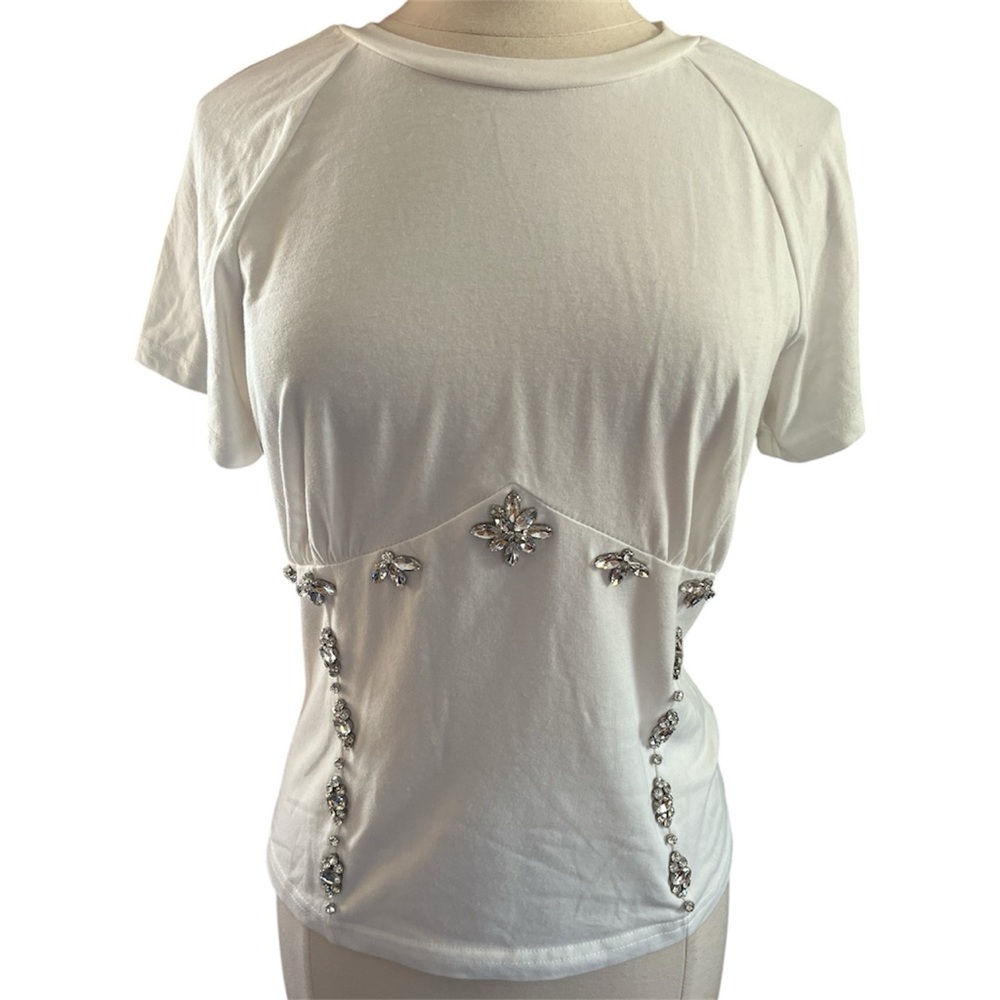 Del ra White t-shirt Top Embellished Size Large